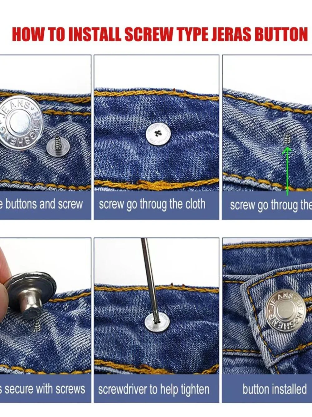 20 Pcs Button for Sewing Metal Jeans, 17 mm No-Sew Nailess Removable Metal Jeans